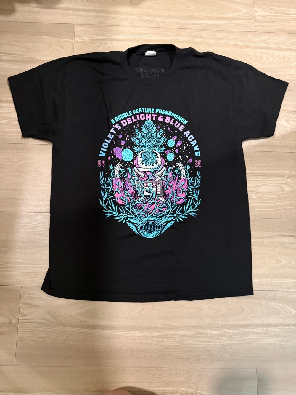 Black Graphic Tee with Violet & Blue Print - Men’s Casual Shirt